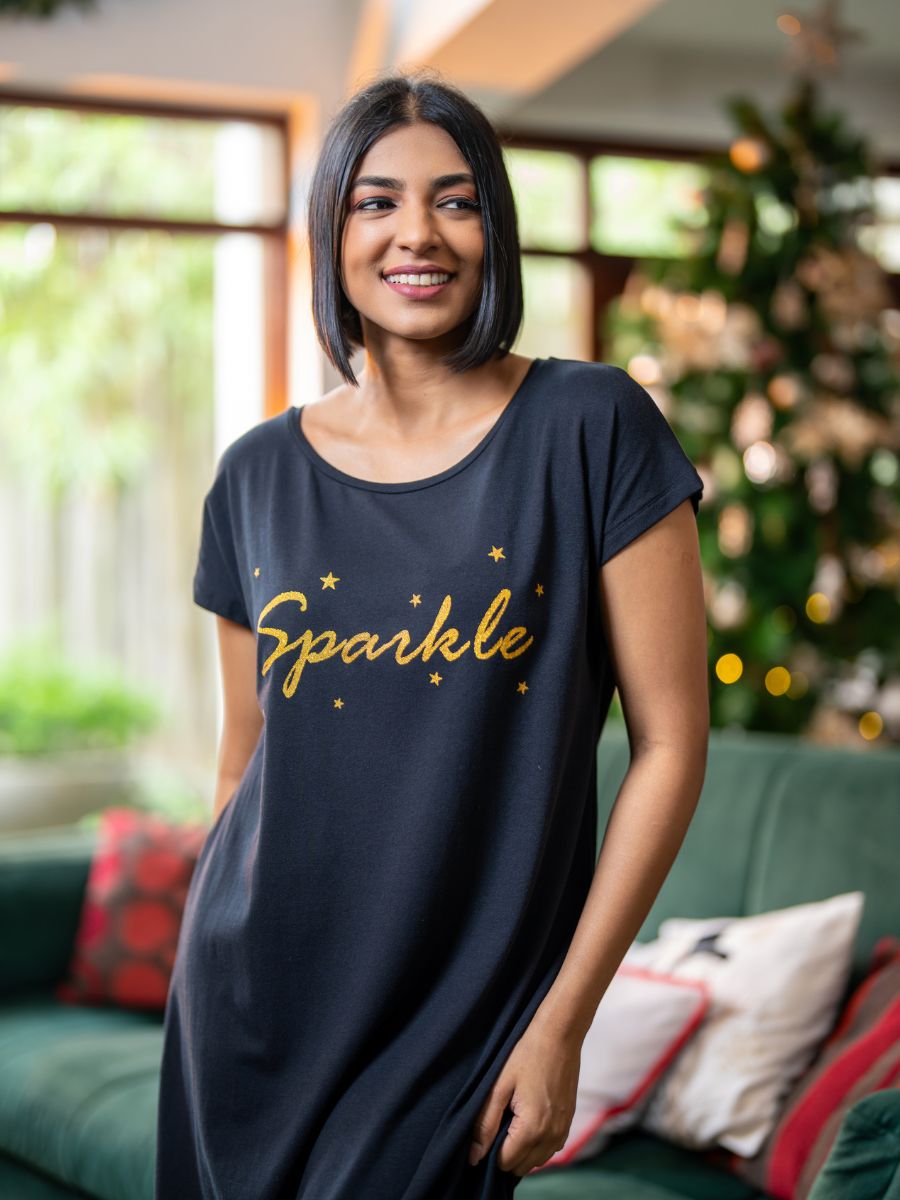 Zoe - Short Sleeve Long Sleep Shirt in Black 3
