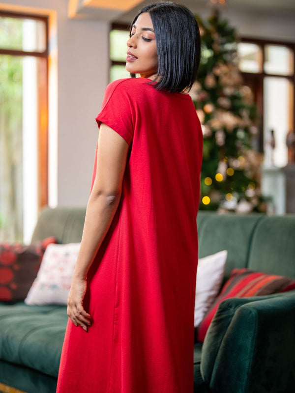 Zoe - Short Sleeve Long Sleep Shirt in Festive Red 2
