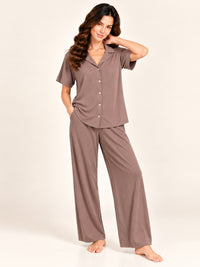 Adalyn modal long pyjama set in Antler - front view