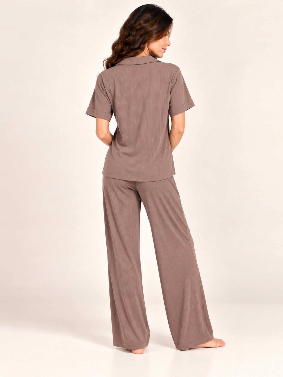 Adalyn modal long pyjama set in Antler - back view