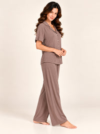 Adalyn modal long pyjama set in Antler - side view