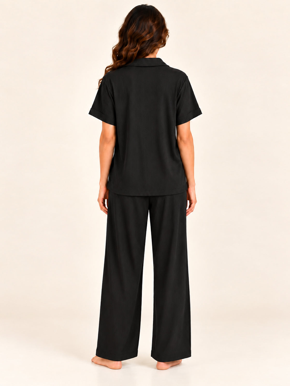 Adalyn modal long pyjama set in Black - back view