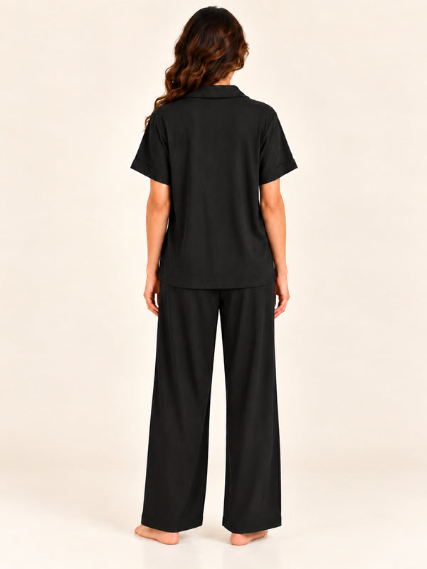 Adalyn modal long pyjama set in Black - back view