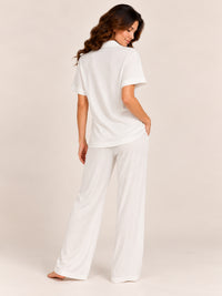 Adalyn modal long pyjama set in Ivory - back view