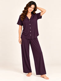 Adalyn modal long pyjama set in Plum - front view