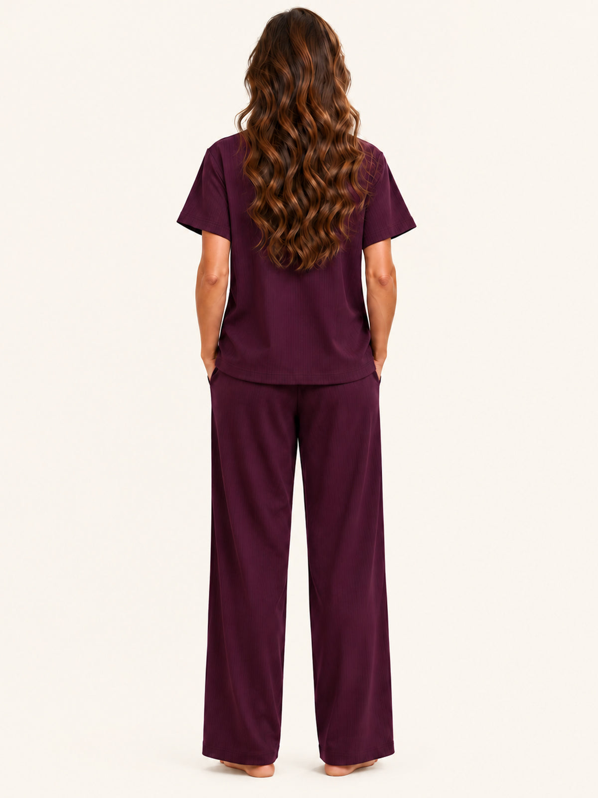 Adalyn modal long pyjama set in Plum - back view