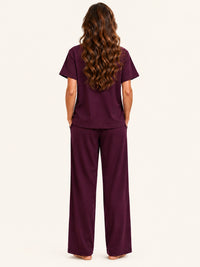 Adalyn modal long pyjama set in Plum - back view