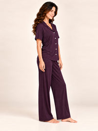 Adalyn modal long pyjama set in Plum - side view