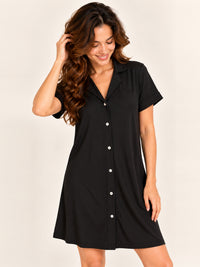 Ashanthi modal sleep shirt in Black - front view, relaxed pose