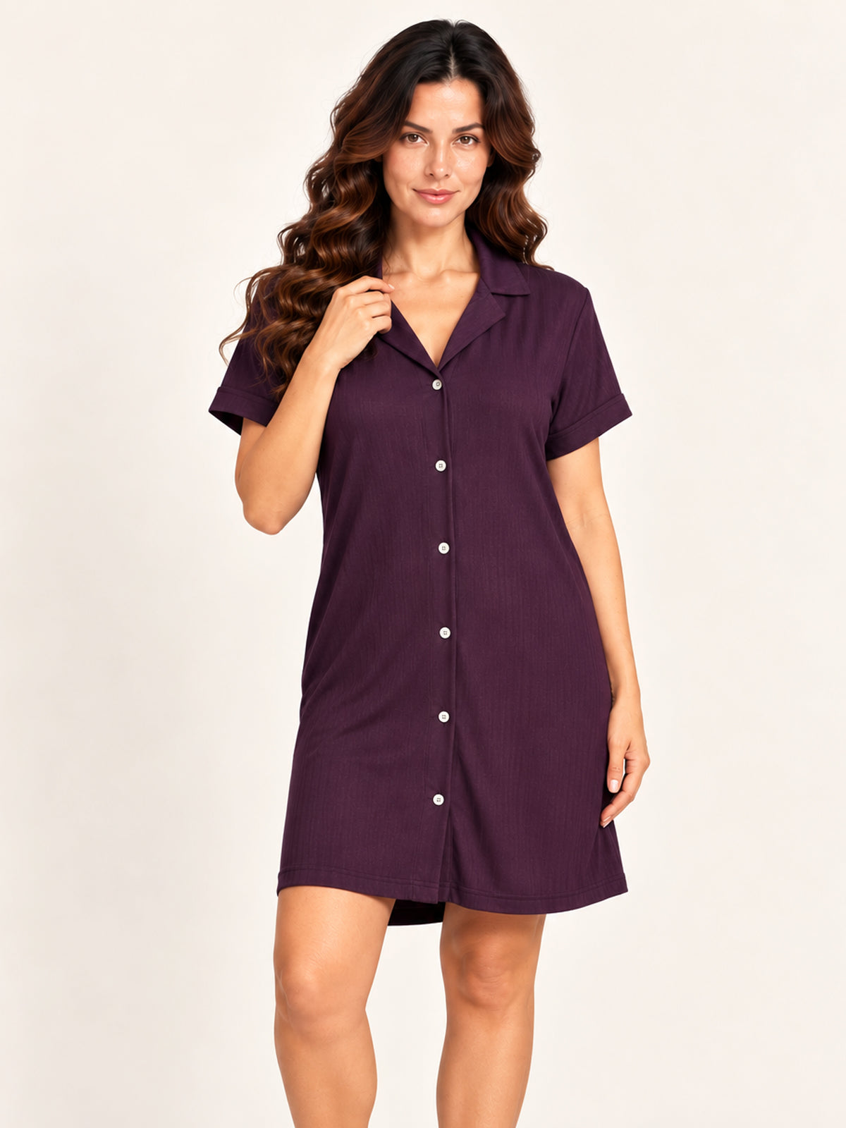 Ashanthi modal sleep shirt in Plum - front view