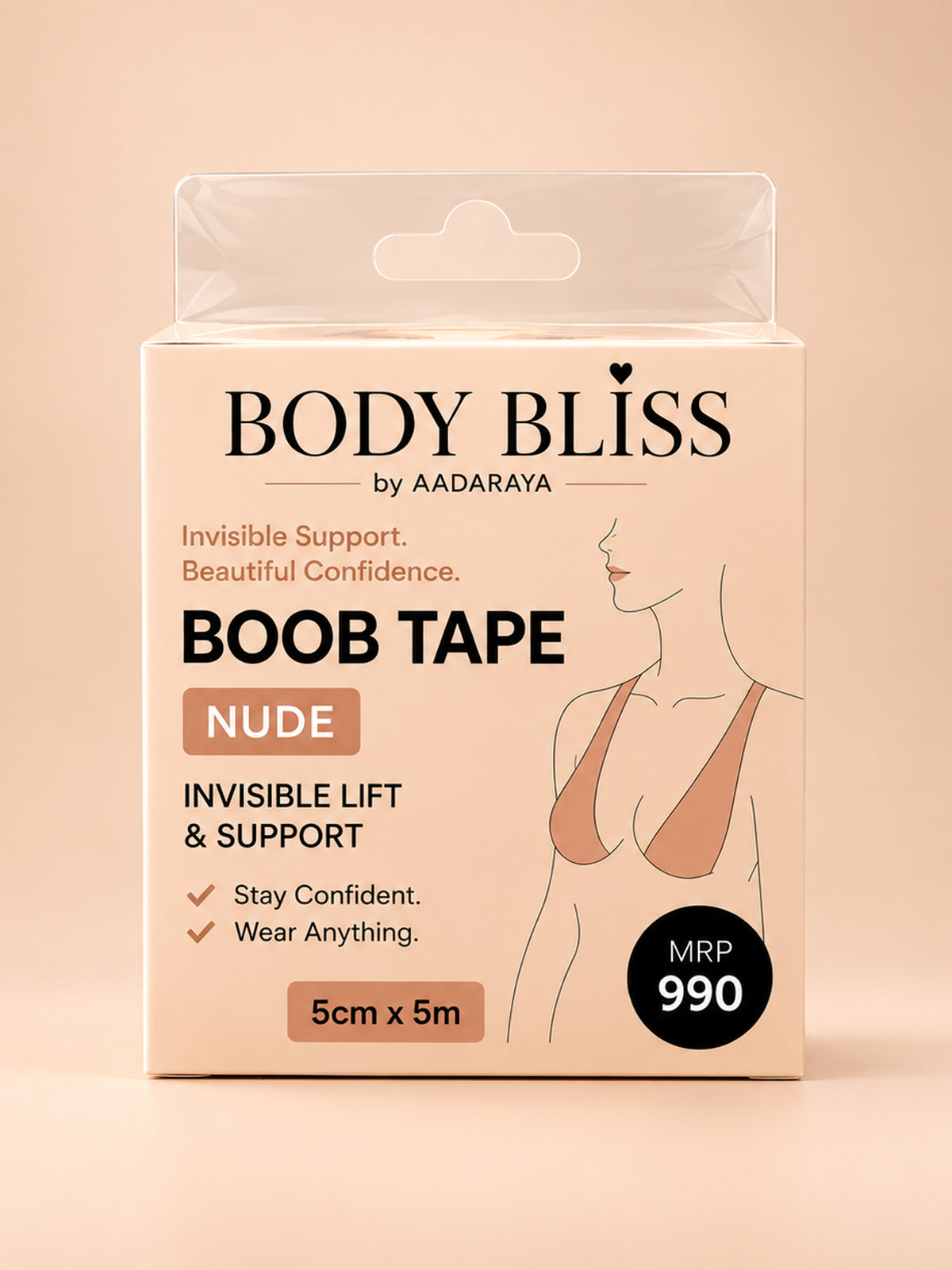 Mia boob tape in Nude - Body Bliss packaging front