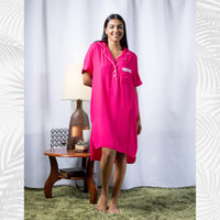 Eloise - Short Sleeve Classic Sleep Shirt in Fuchsia Leopard with White Lace