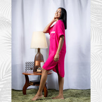 Eloise - Short Sleeve Classic Sleep Shirt in Fuchsia Leopard with White Lace