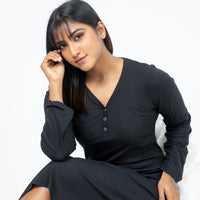 Erin - Long Sleeve Sleep Shirt in Black