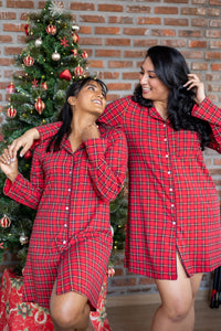 Trisha - Long Sleeve Classic Sleep Shirt in Red Tartan