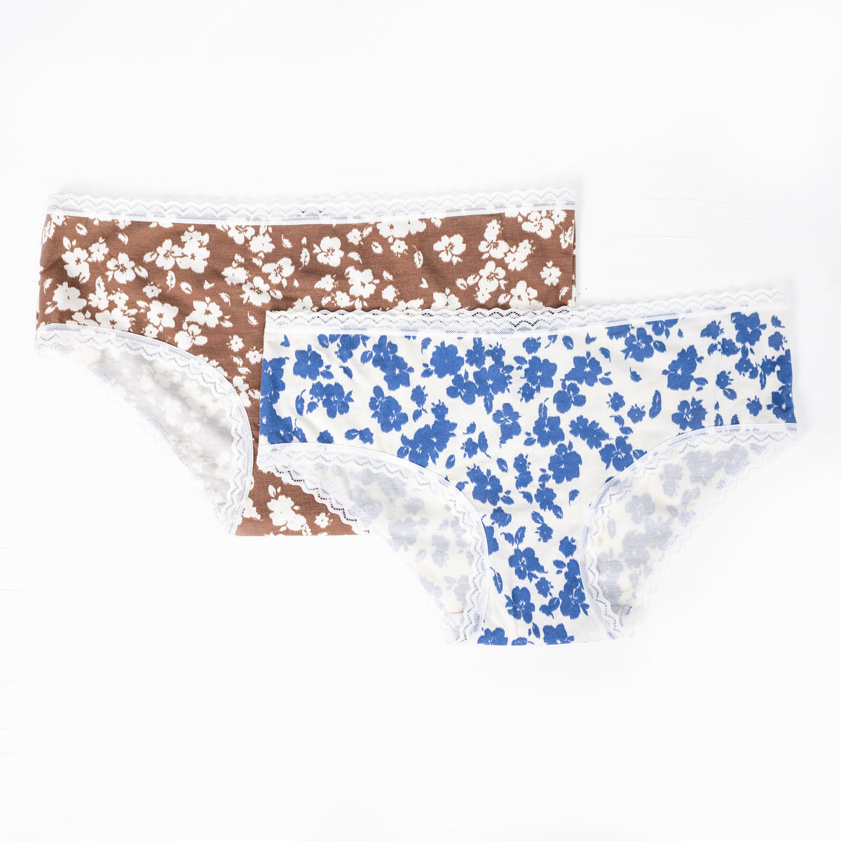 Iris - Cotton Hipster in Blue & Brown Floral Combo