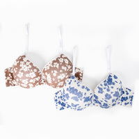 Iris - Cotton T-Shirt Plunge Bra 02 Pack in Blue & Brown Floral Combo