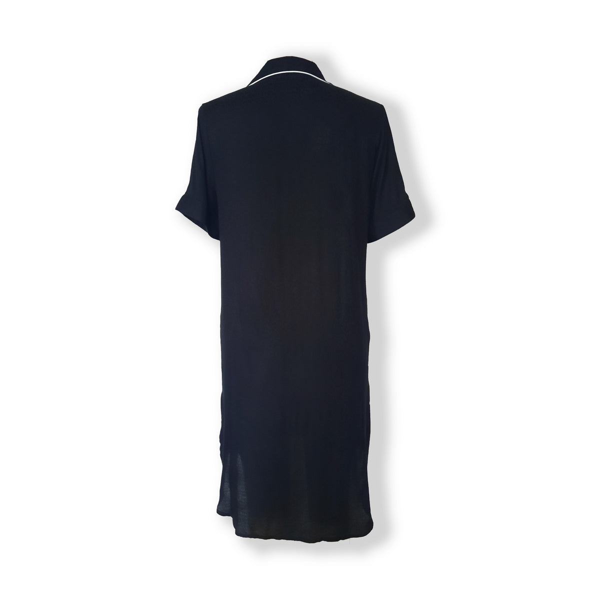 Eloise - Short Sleeve Classic Sleep Shirt in Black Leopard with White Lace