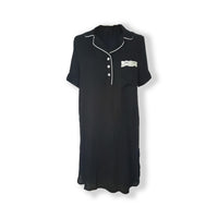 Eloise - Short Sleeve Classic Sleep Shirt in Black Leopard with White Lace