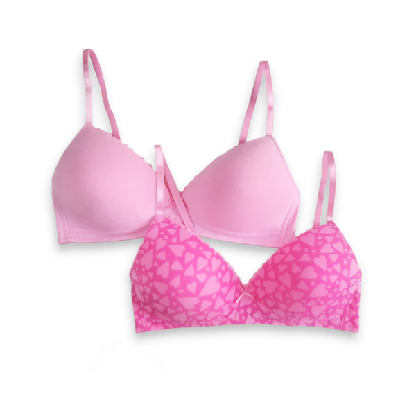Ginger - 2 Pack - Triangle Padded Non Wired Bra in Pink Hearts  & Pink Sol Combo5