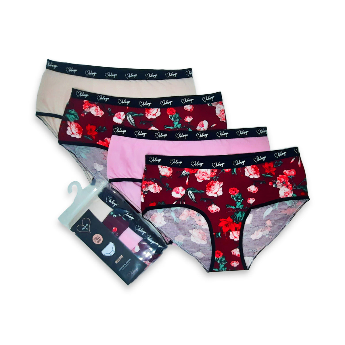 Dina - Brief 4 Pack in Maroon Floral & Pink Combo