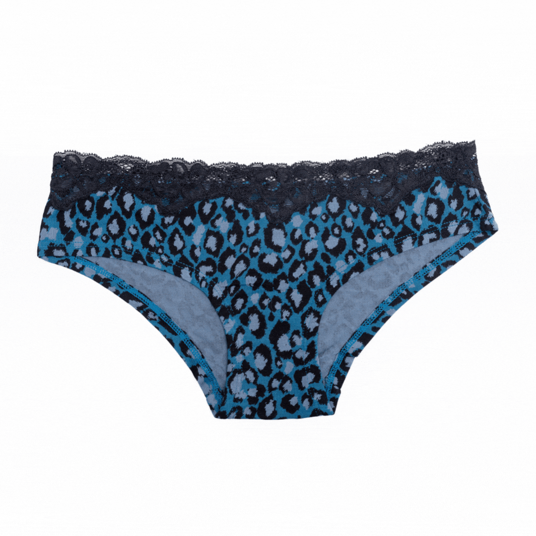 Jenna - Hipster Brief in Teal Leopard & Black Lace